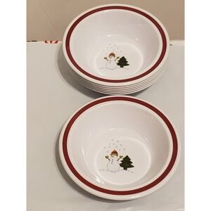 Lot Of 7 Pottery Barn Kids Christmas Holiday Snowman Tree Bowls Cereal Soup